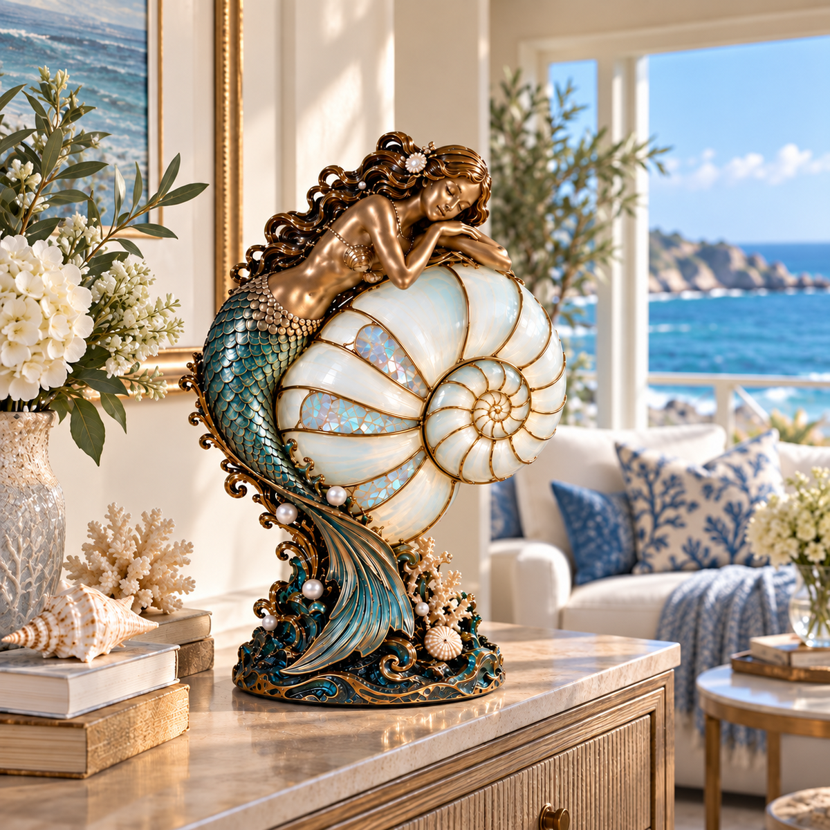 🧜♀️ Mermaid’s Nautilus Stained Glass Lamp | An Enchanting Ocean Glow 🌊✨