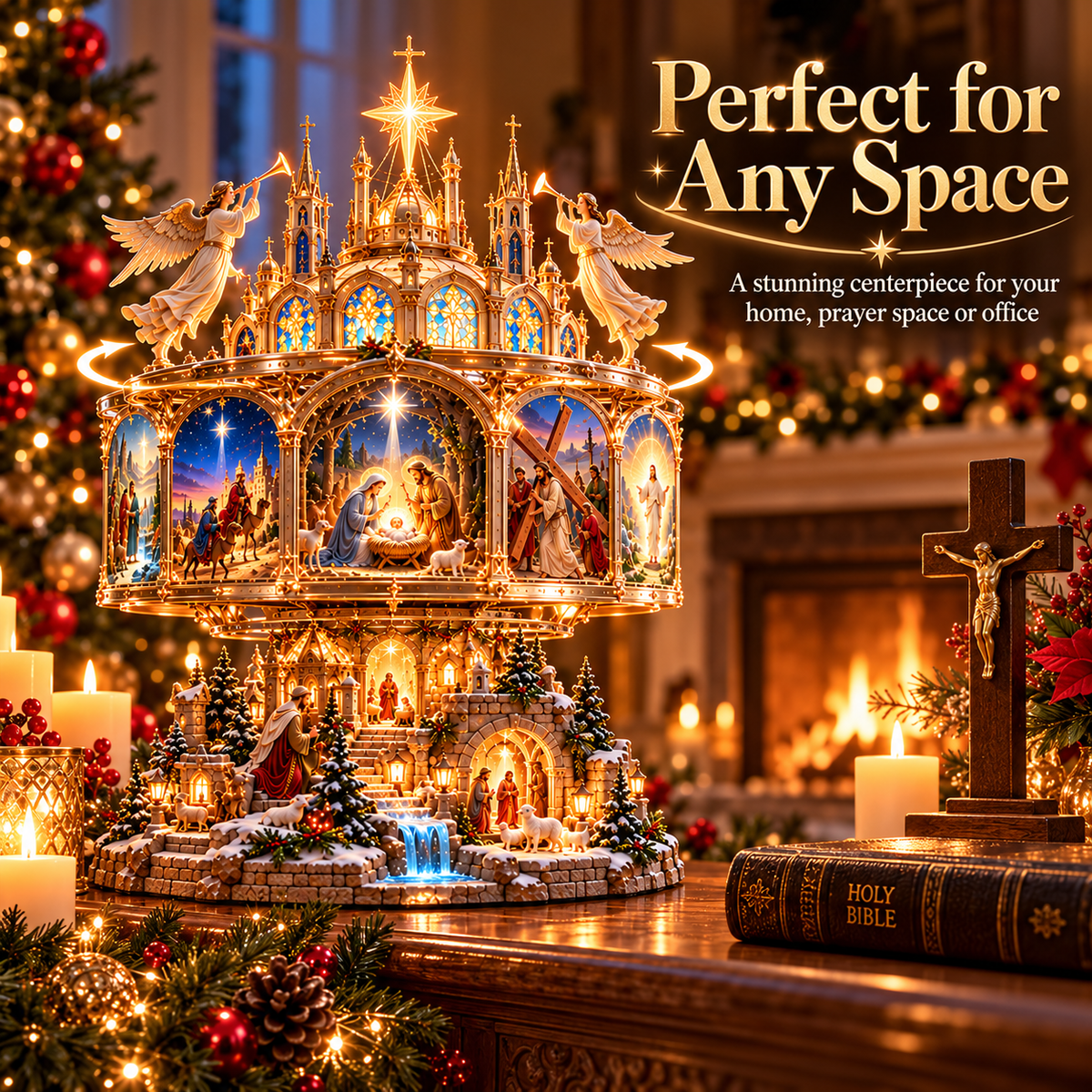 🔥 LAST DAY 49% OFF ✝️ Journey of Faith™ – 360° Rotating Lighted Nativity Display