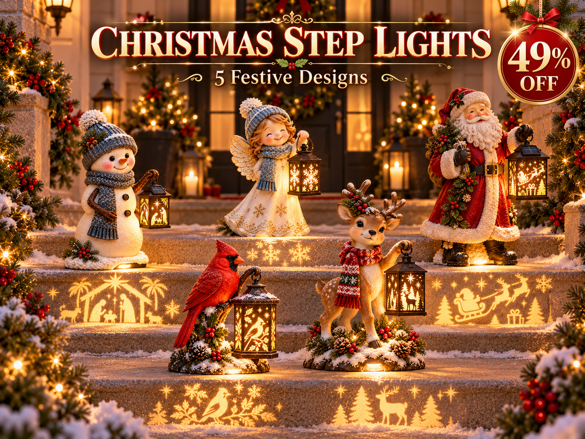 π Solar Christmas Step Light β¨ 5 Festive Characters for Porch & Entryway