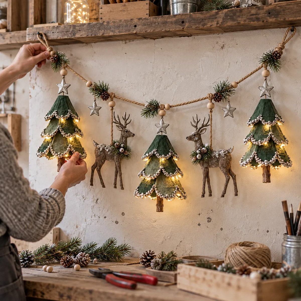β¨ Lighted Woodland Christmas Garland β Cozy Holiday Glow π