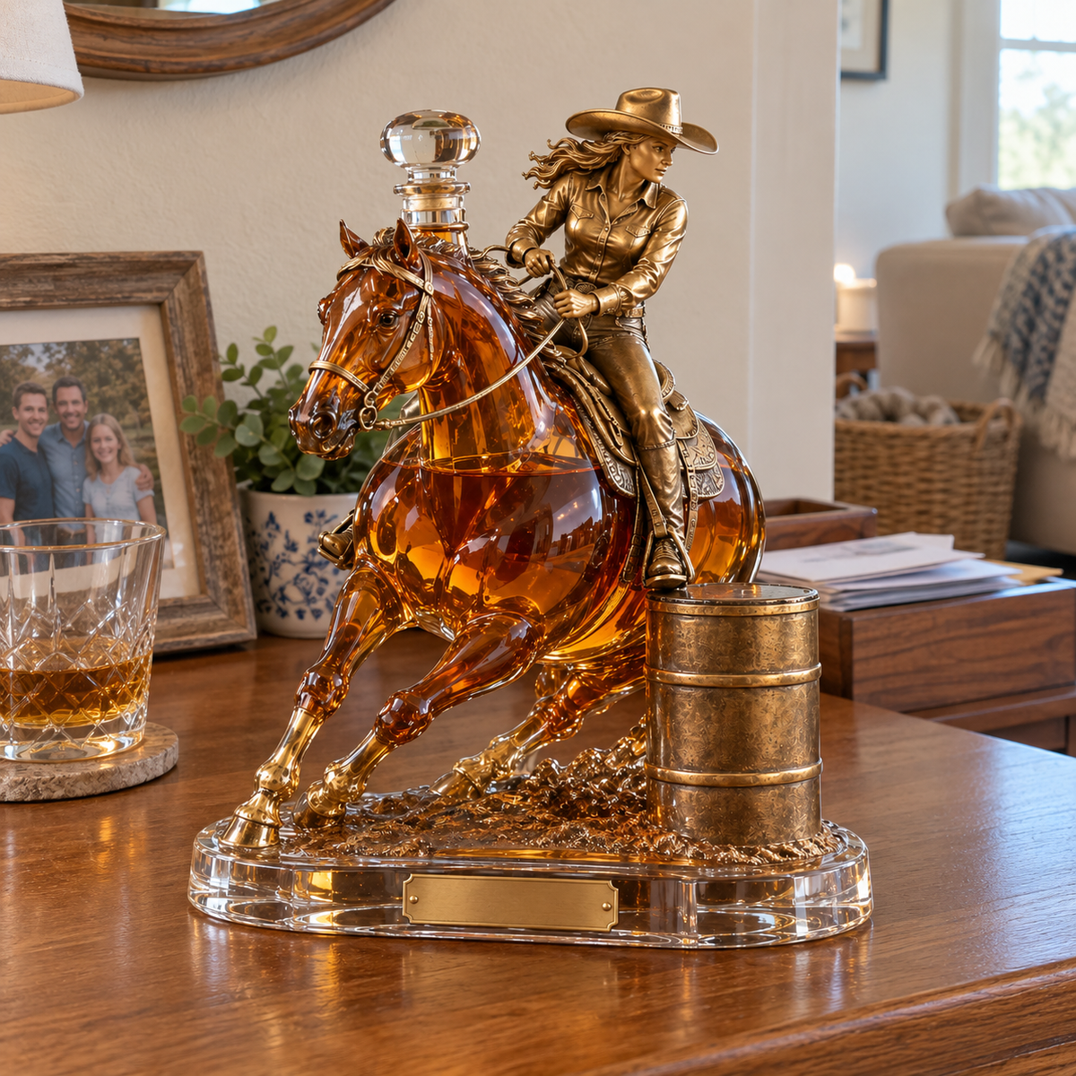 🐎 Western Spirit Cowgirl Whiskey Decanter — A Bold Tribute to the Thrill of Barrel Racing 🥃