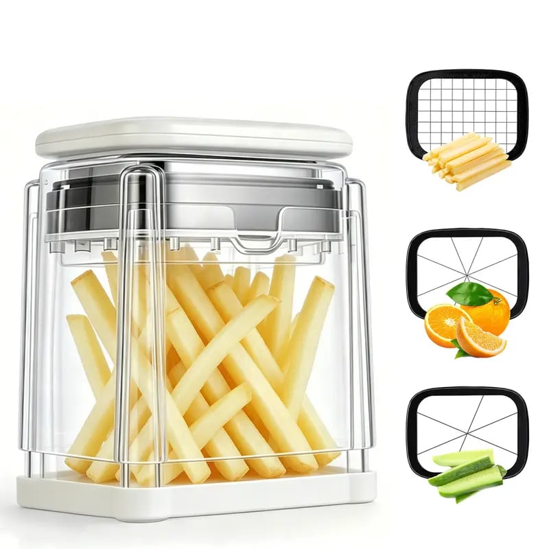 π Fingersafe French Fry Cutter β Stainless Steel Potato Slicer with Detachable Interchangeable Blades