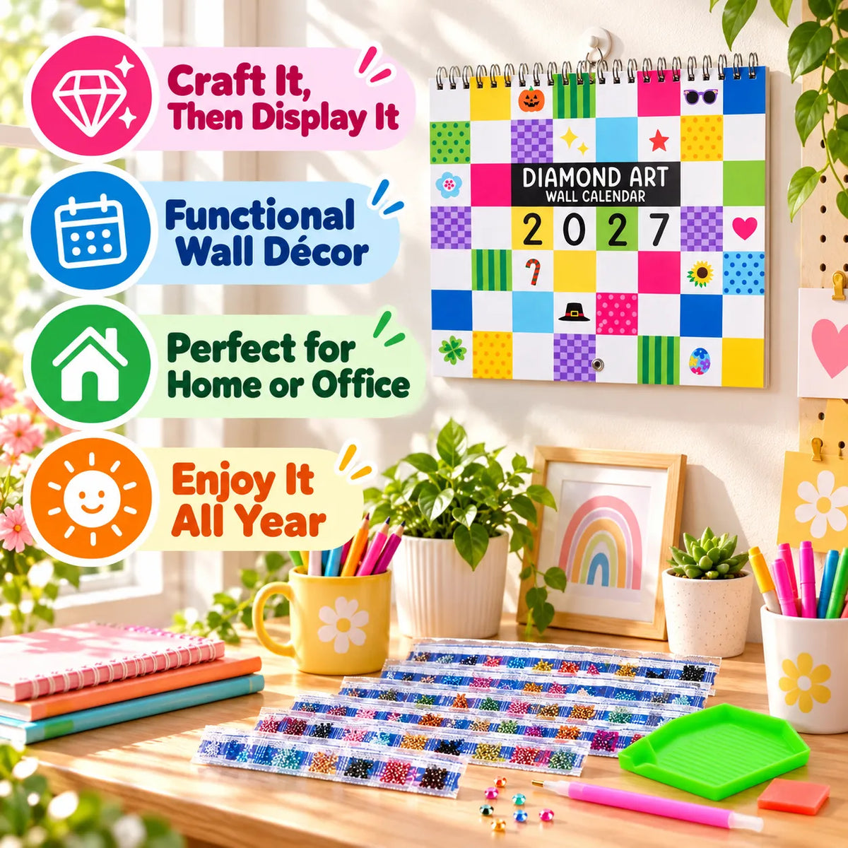β³ Last Day 49% OFF β π 2027 Diamond Art Wall Calendar Kit | 12 Monthly Designs + Complete Gem Tools β¨