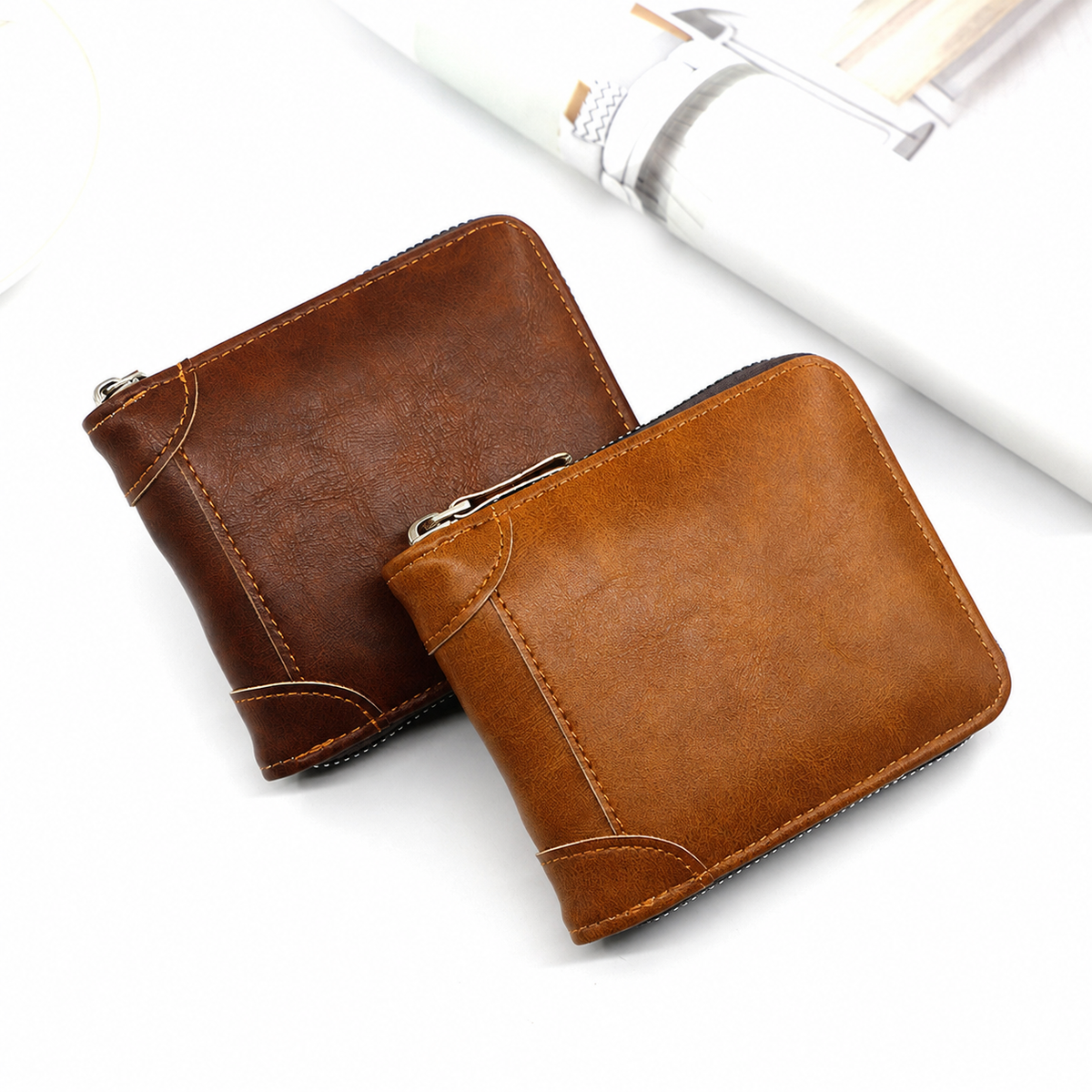 💼 Vintage Zip-Around Men's Wallet - Compact PU Leather Bifold Wallet