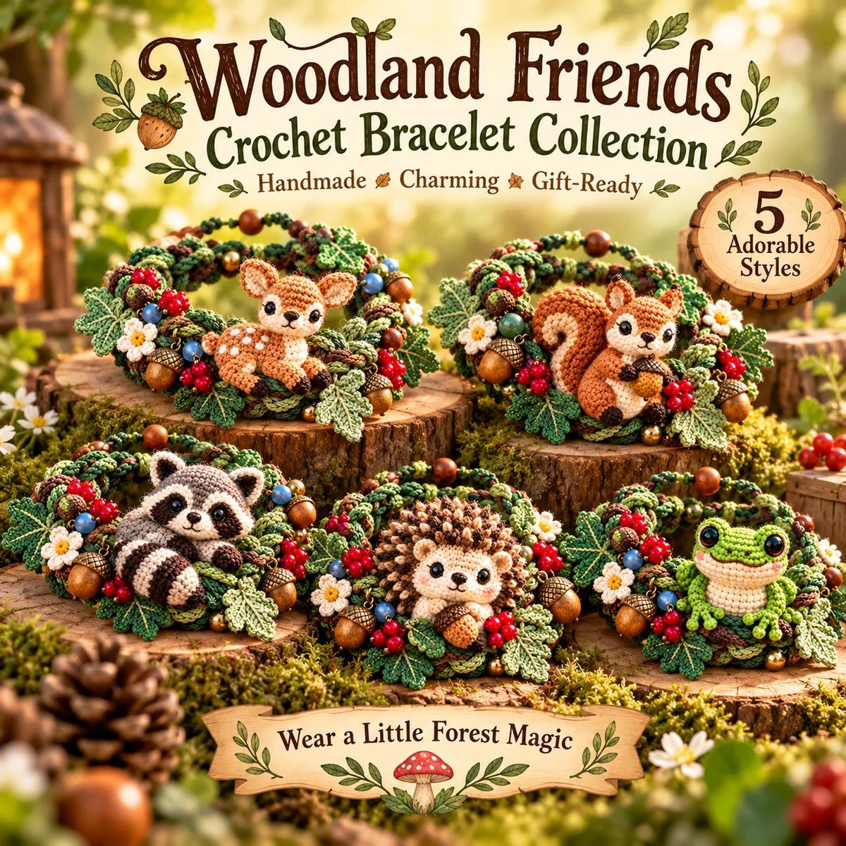 🔥Last Day 49% OFF - 🌿🧶 Woodland Wrist Friends™ – Handmade Crochet Animal Bracelet Collection