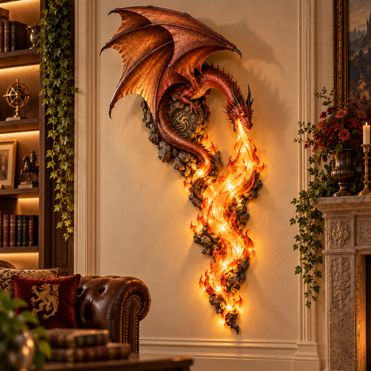 🔥Last Day 49% OFF -🐉 Mythic Dragonfire Guardian Wall Sconce | Dark Fantasy LED Flame Sconce Lamp 🔥