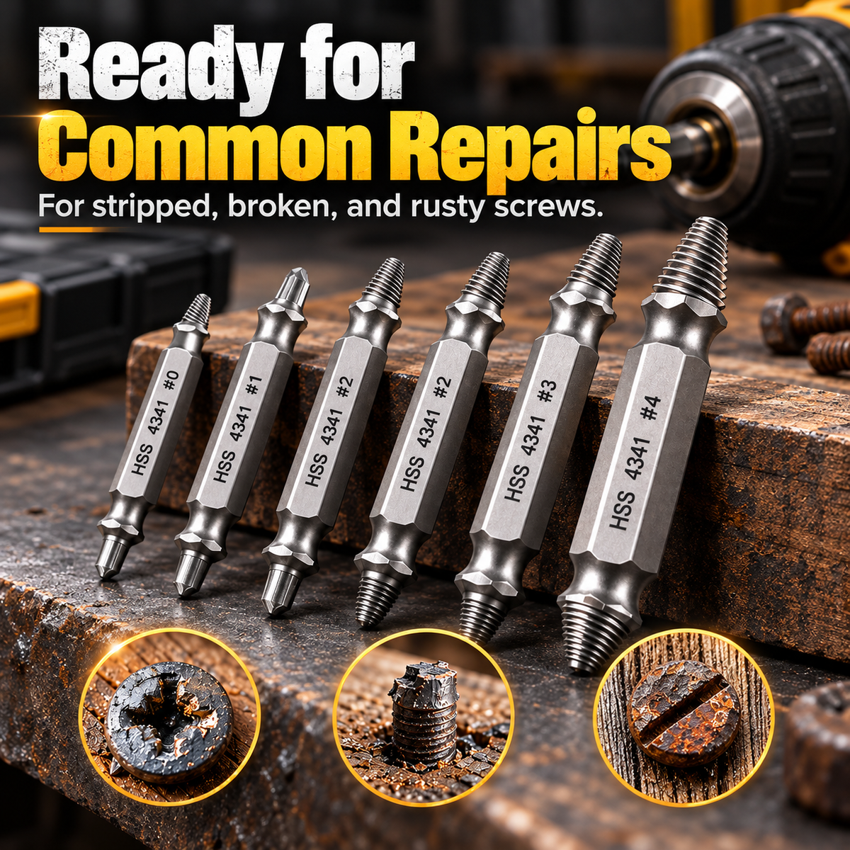🔧 6-Piece Double-Ended Screw Extractor Set – For Stripped, Broken & Rusty Screws