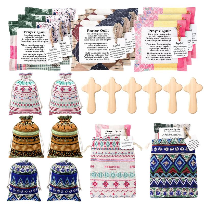 ๐ Pocket Prayer Quilt Set | Mini Handmade Prayer Blankets with Cross & Drawstring Bag Christian Gifts โ๏ธ