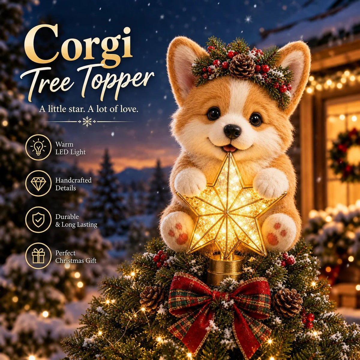 π Christmas Glow Pup Tree Topper β Light-Up Holiday Dog Tree Topper