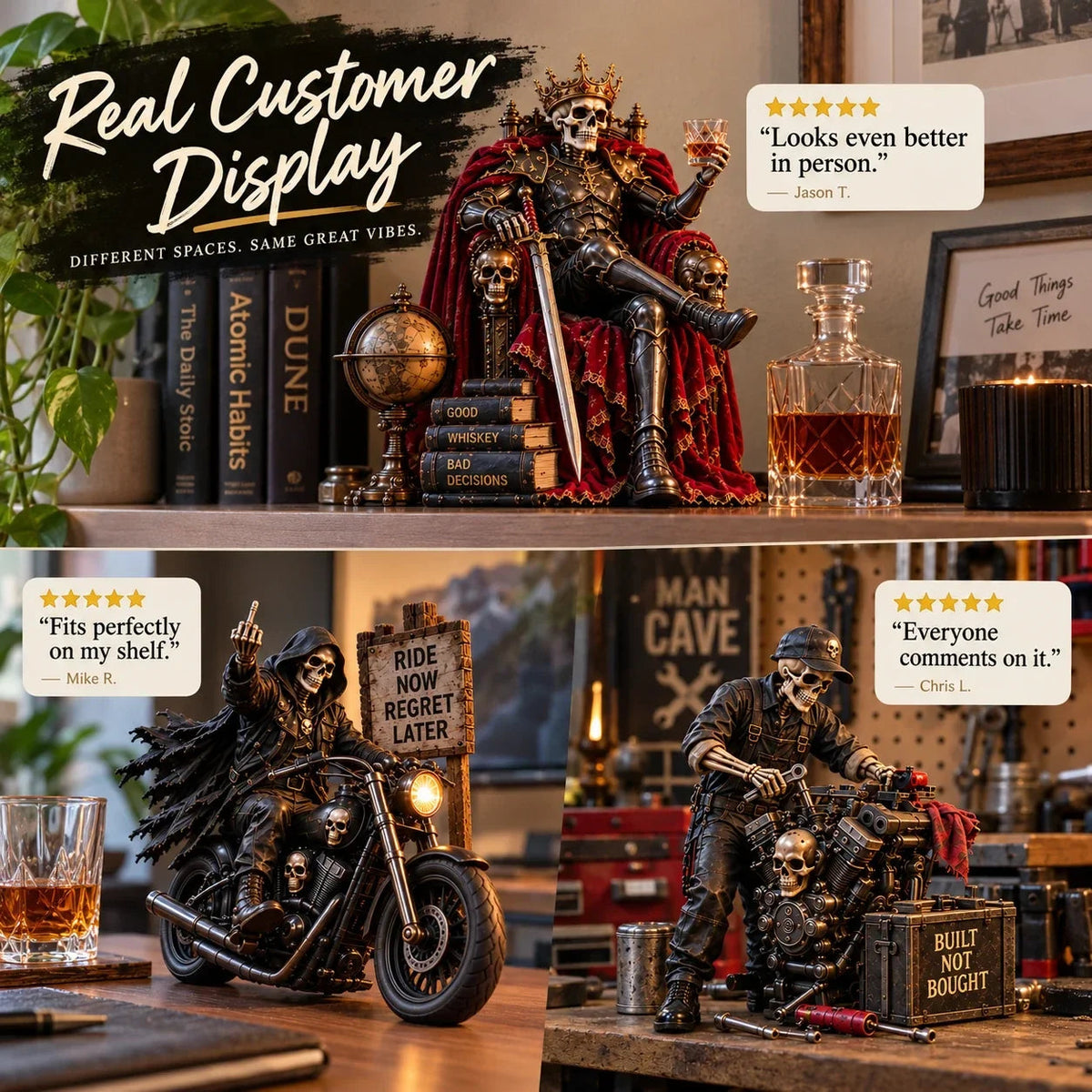 ๐ Bad to the Boneโข โ Dark Humor Skeleton Collectibles | 6 Legendary Styles