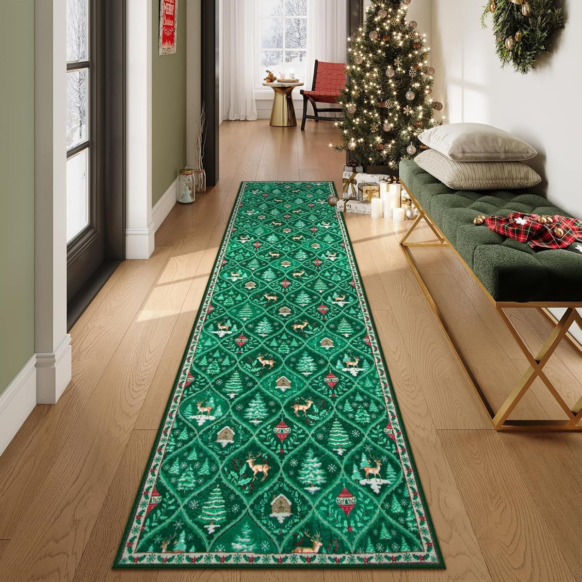 Christmas Deer Santa Long Rug🎅