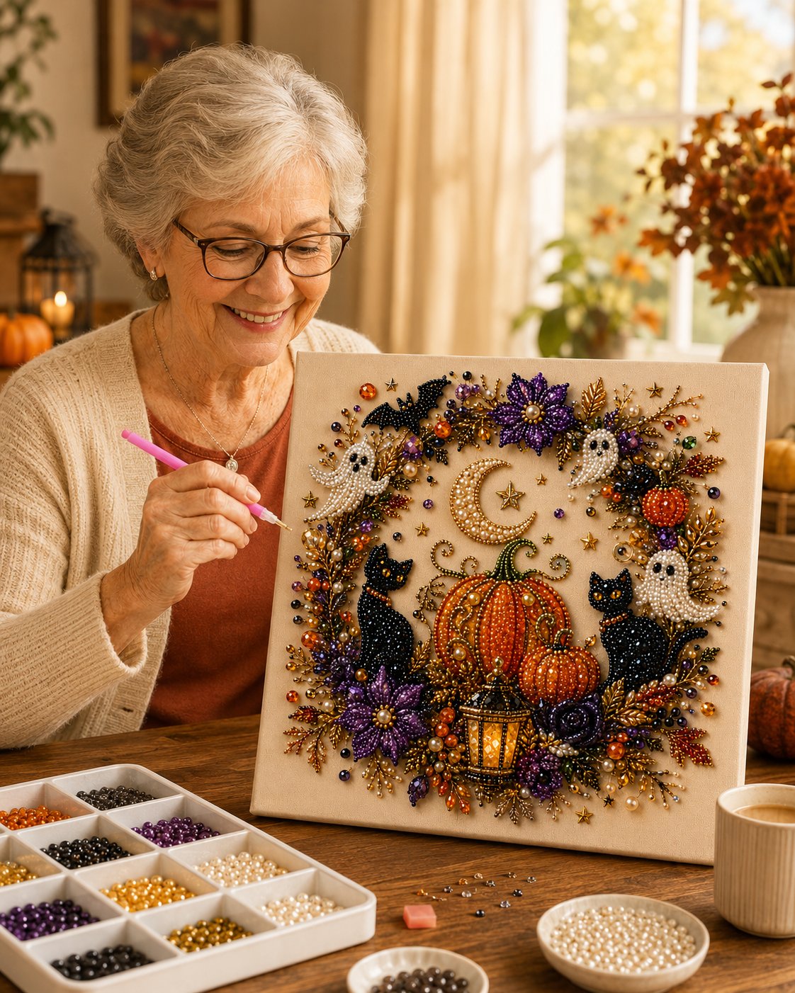 💥 Last Day 51% OFF – 👻✨ Halloween Pearl Art DIY Kit – Turn Tiny Pearls into Spooky-Cute Magic