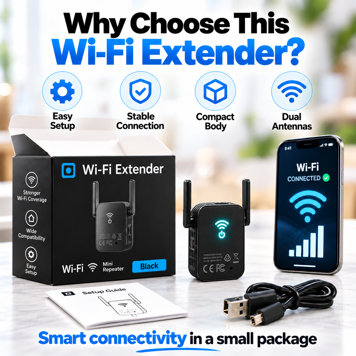 📶 Mini Portable Wi-Fi Extender Signal Booster with Dual Antennas & Ethernet Port ⚡