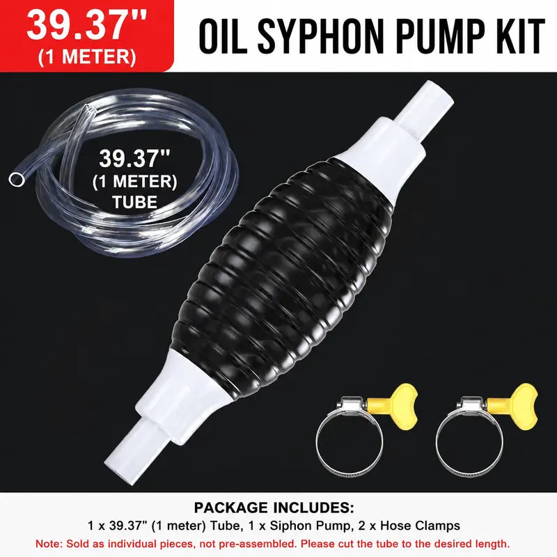 ⛽50% OFF Manual Siphon Pump Kit with 1M Hose, Rubber Pump Bulb & 2 Hose Clamps, Liquid Transfer Pump for Fuel Water Oil, Car Boat Motorcycle