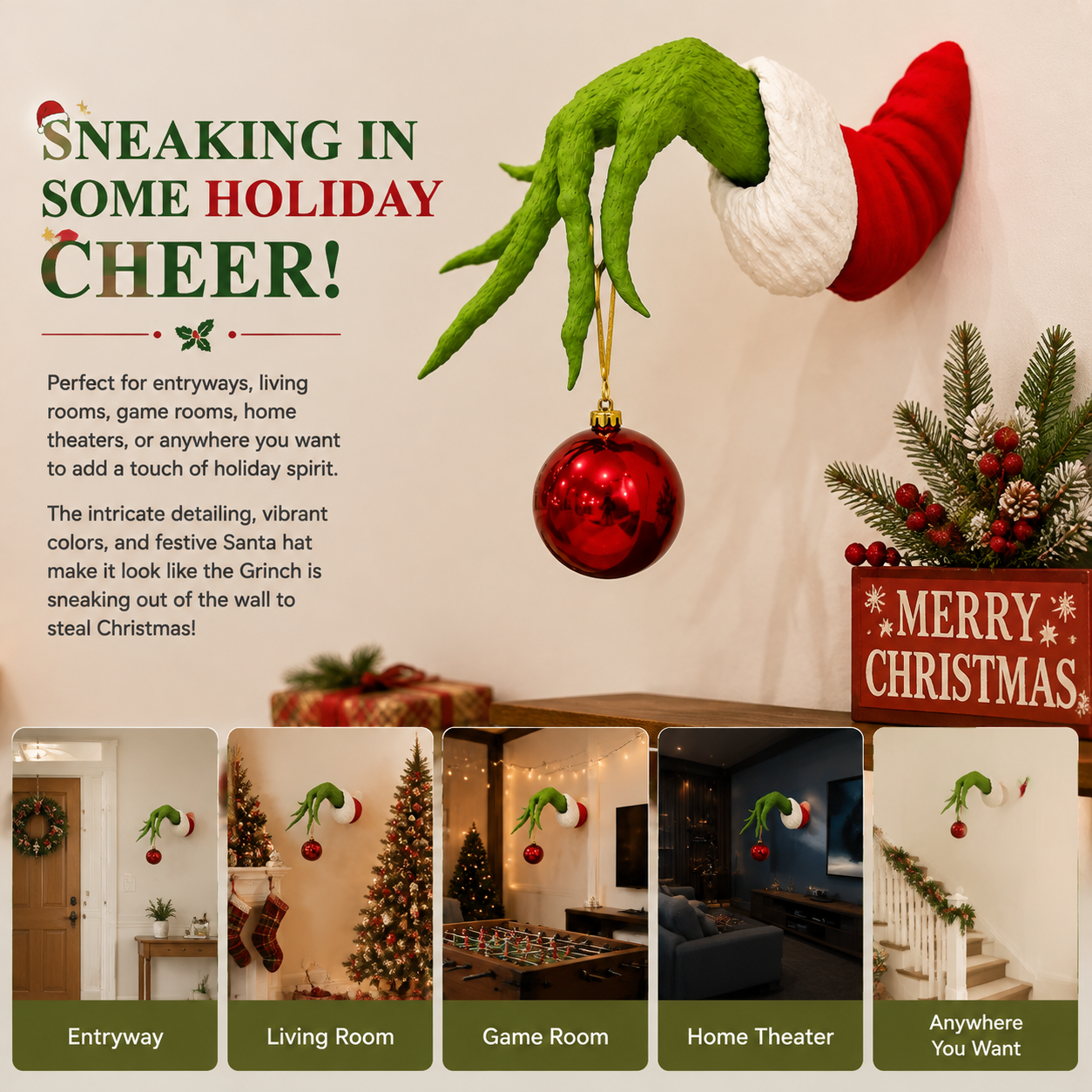 ✨ Save 40% Today 🎄 Mischievous Green Hand Christmas Wall Decor