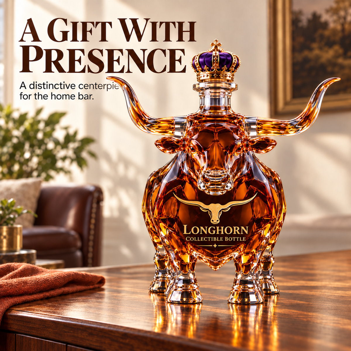 π Crowned Longhorn Collector Bottle β Bold Texas Display Piece π€