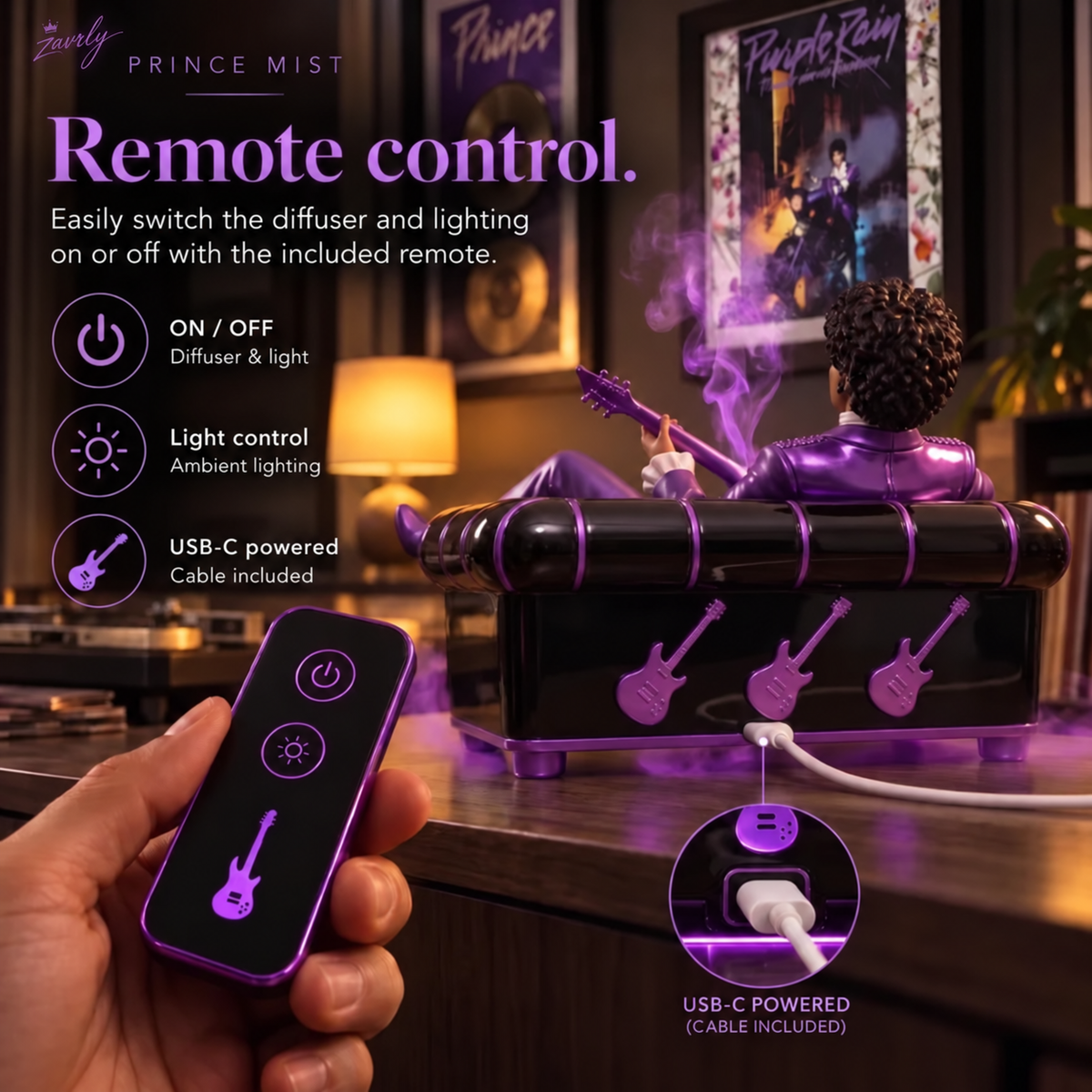 🎸✨ Purple Guitarist Mist Diffuser – Iconic Music-Inspired Decor with Glowing Purple Light & Soothing Mist 💜