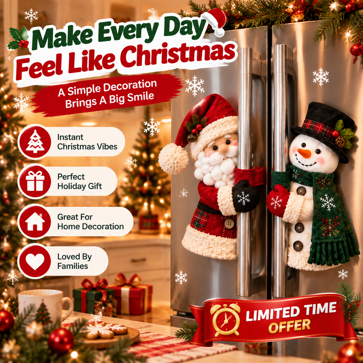β¨ Bring Christmas Cheer Home β Festive Santa & Snowman Refrigerator Handle Decor