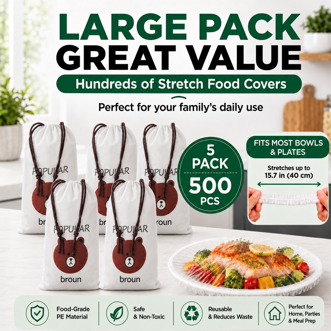 🌿 Save 50% Today ✨ 100PCS Elastic Stretch Food Covers – Quick-Fit Bowl & Plate Covers