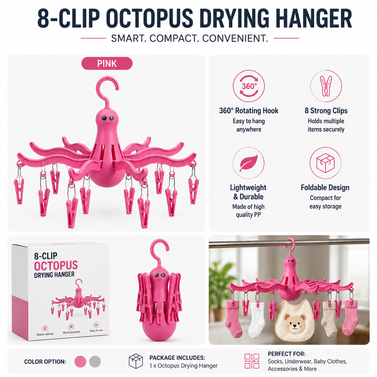 Foldable 16-Clip Laundry Hanger