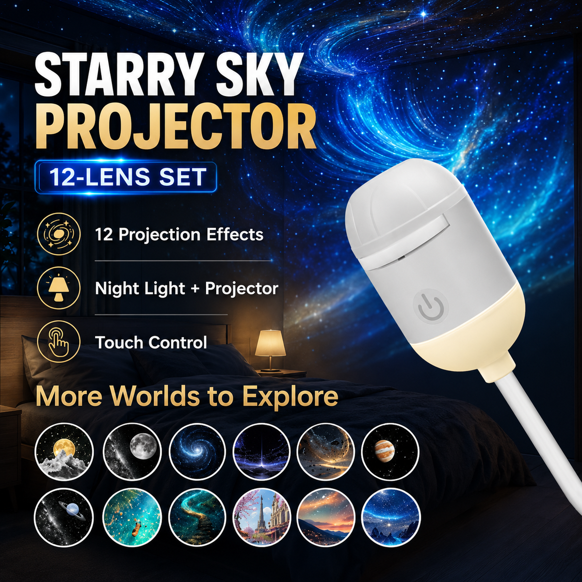 2-in-1 Galaxy Projector Night Light | USB Mini Star & Moon Projector for Bedroom, Adjustable Brightness, 360ยฐ Projection