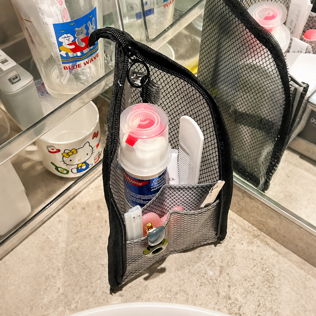 🧼 2-Pack Portable Quick-Dry Mesh Toiletry Bags – Hanging Travel Organizers with Toothbrush Slots