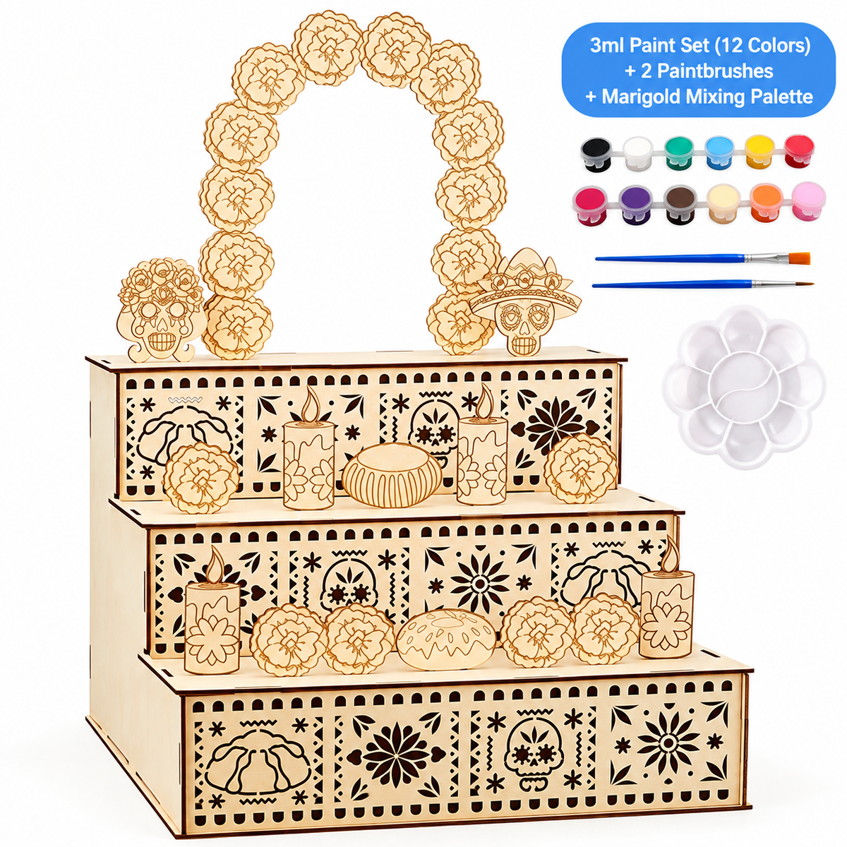 🔥 50% OFF 🌼 3-Tier Día de los Muertos Wooden Ofrenda Centerpiece