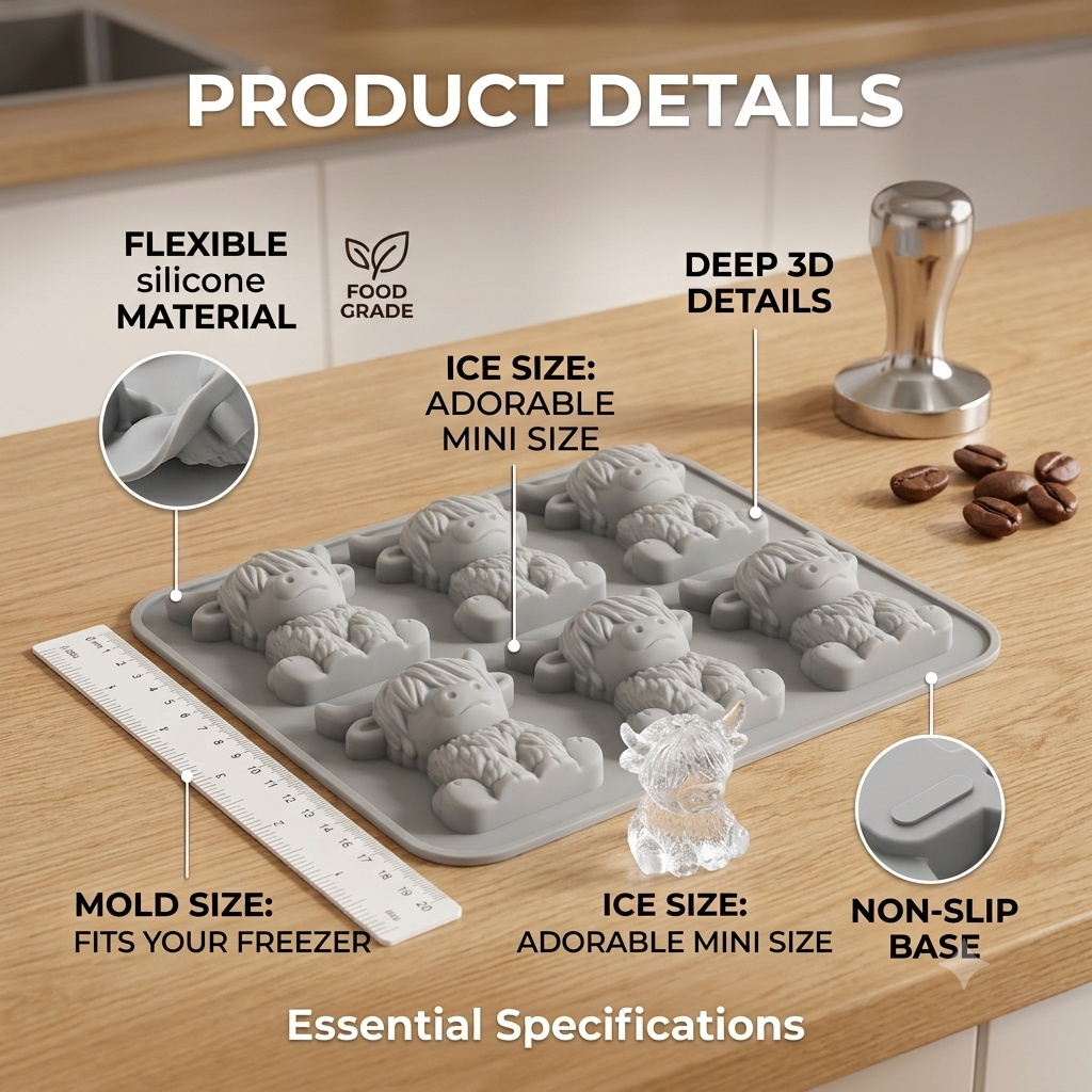 🐮 Mini Highland Cow Ice Cube Mold – Turn Every Drink Into a Cute Moment
