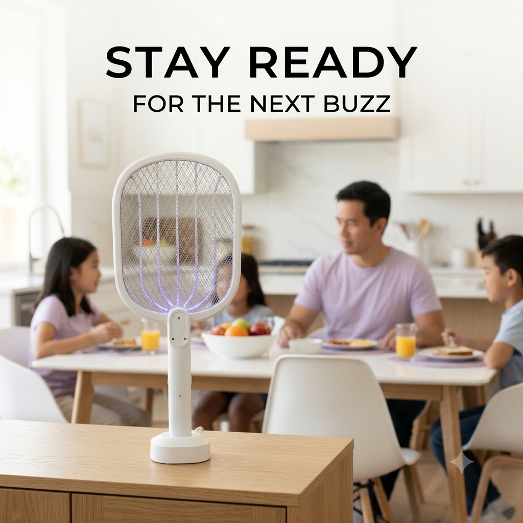 ⚡ Rechargeable Electric Fly Swatter with UV Charging Base for Easy Bug Control