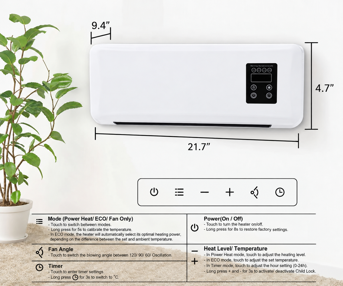 🔥Wall-Mounted Heater with Remote & Thermostat- Stay Cozy Without Cluttering Your Floor!