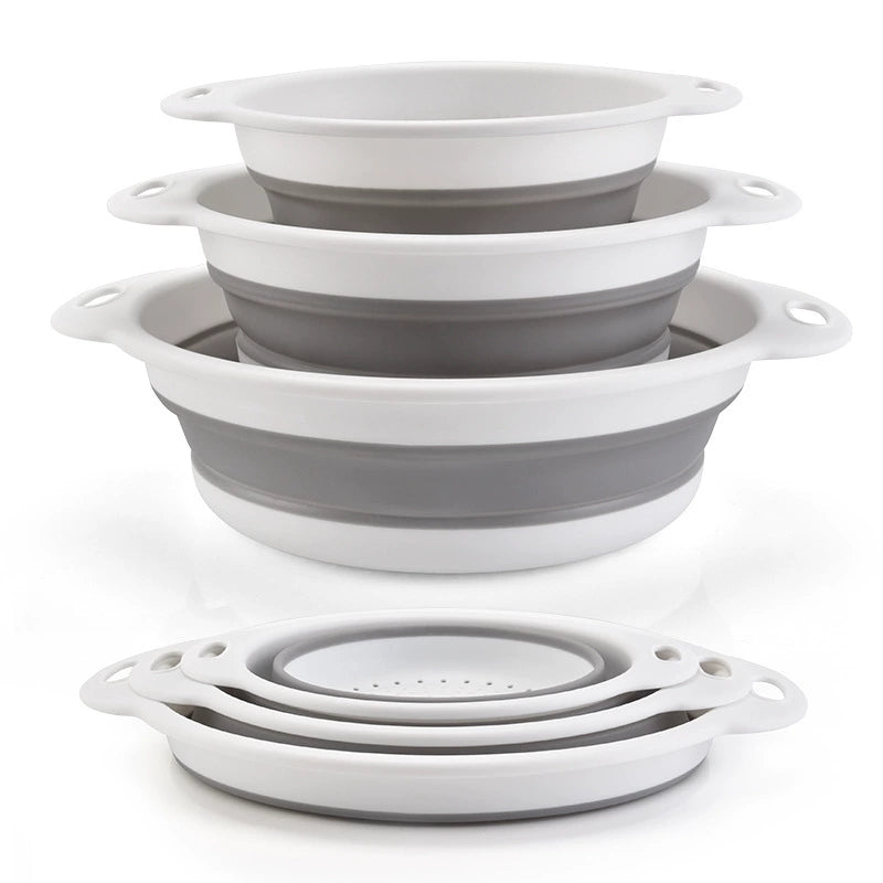 🔥 49% OFF 3-Piece Collapsible Colander Set 🥗 Self-Draining Silicone Kitchen Strainer