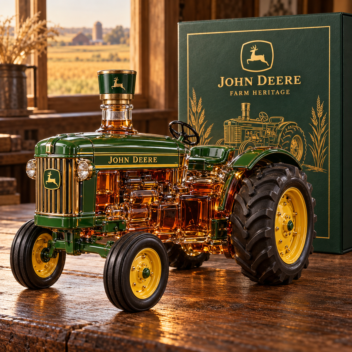 🚜 Farm Heritage Tractor Collector’s Bottle 🌾 Green & Gold Gift Box