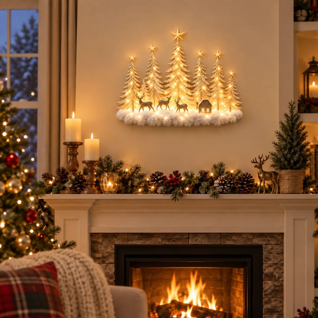 ๐ฒ Step Into an Enchanted Winter Grove: Lighted Christmas Woodland Forest Wall Decor