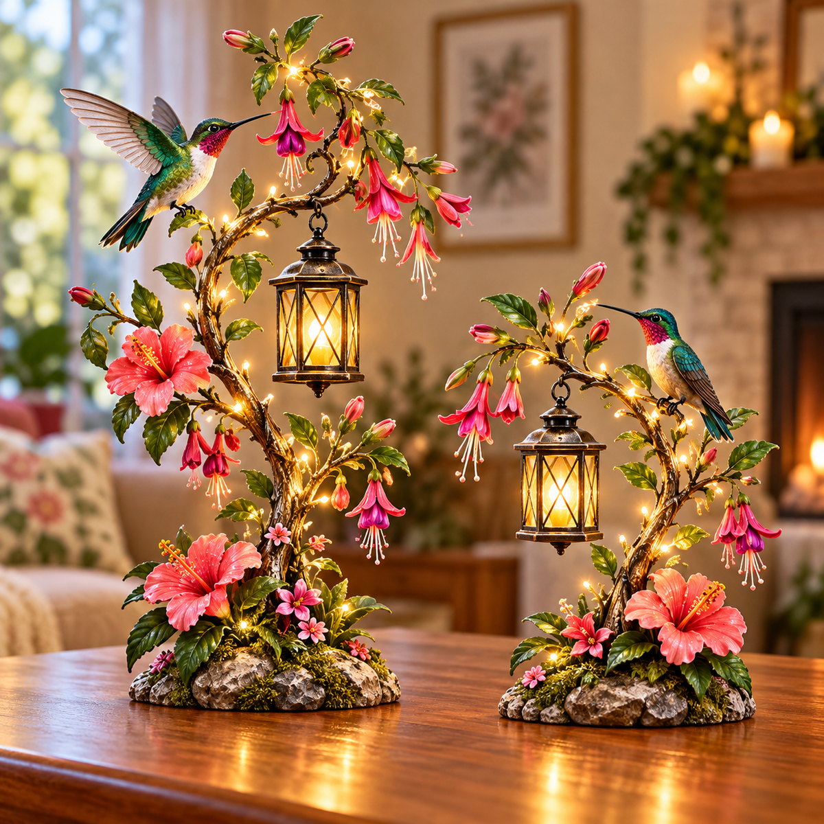 ⏰Limited Stock 50% OFF - 🌺 Hummingbird Garden Lantern Light | Lighted Floral Table Decor