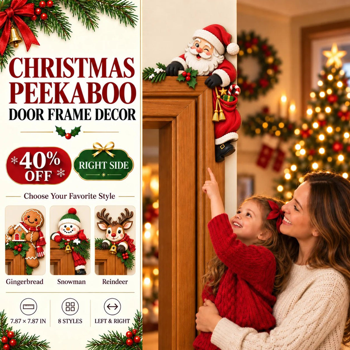 🎅Christmas Peekaboo Door Frame Corner Decor丨Size: 20 cm🎄