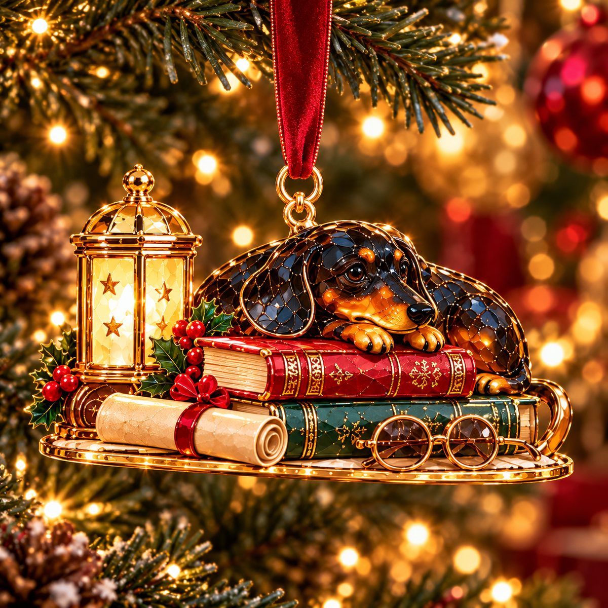 🐶Dachshund Cozy Library Christmas Ornament – A Little Story for Your Tree 🐾