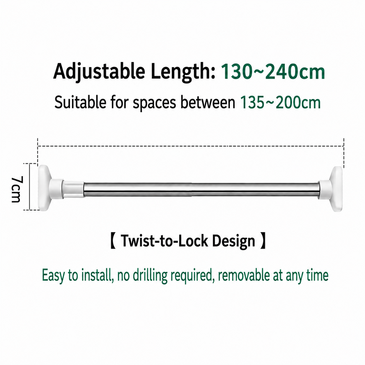 💥 半价优惠🛠️ Drill-Free Tension Rod — No Tools, No Holes, No Hassle