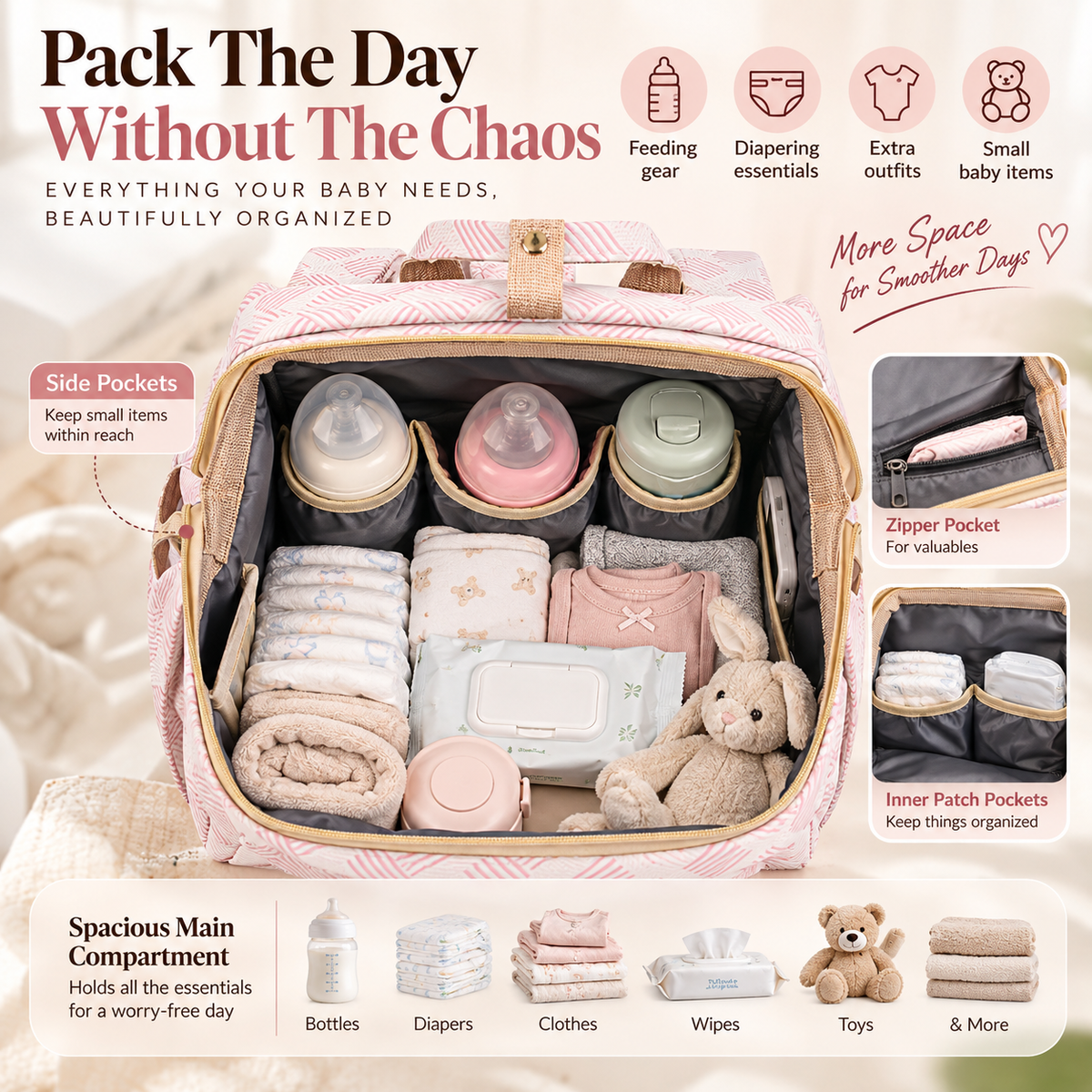 ๐ถ 2-in-1 Baby Diaper Bag Backpack โ Fold-Out Care Space & Large Storage