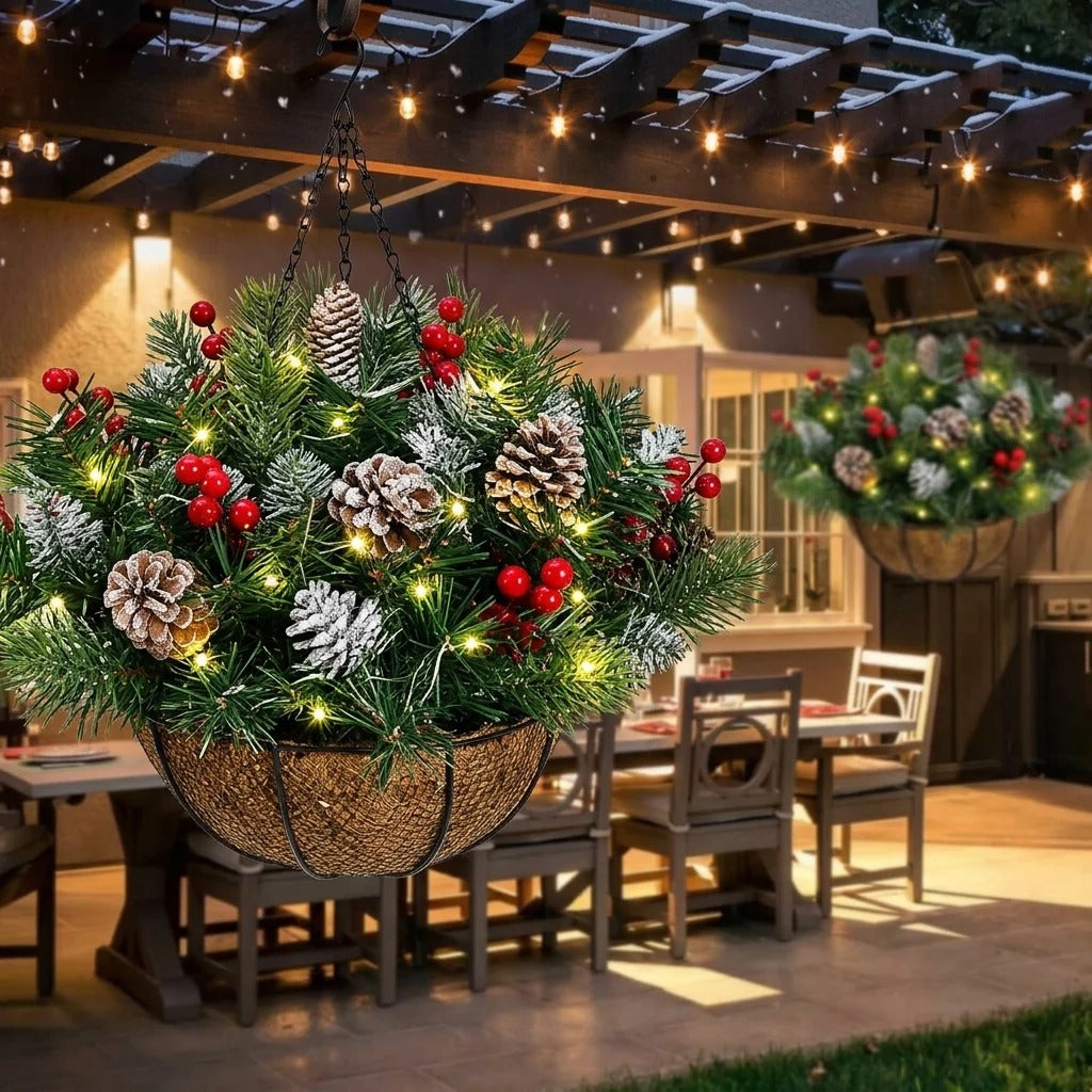 ๐ Last Day 50% OFF ๐ Pre-Lit Christmas Hanging Basket | Pre-lit, weather-resistant, and zero maintenance