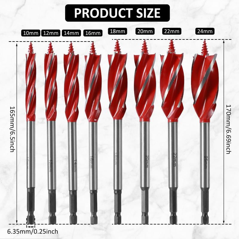 🔥 49% OFF 8-Piece Auger Drill Bit Set 🪵 High Carbon Steel Wood Drilling Bits