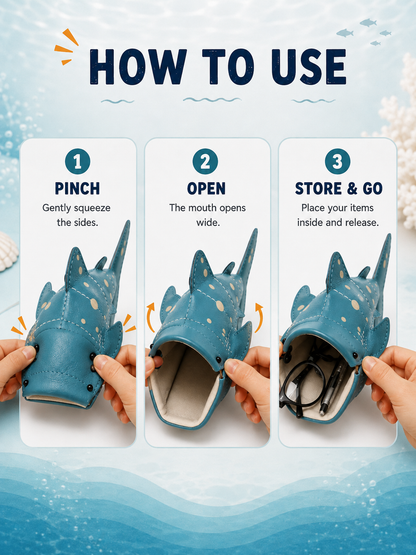 🦈 50% OFF 3D Whale Shark Storage Pouch – Squeeze-Open Glasses & Pencil Case