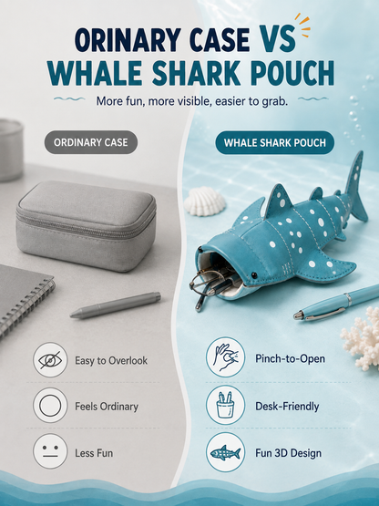 🦈 50% OFF 3D Whale Shark Storage Pouch – Squeeze-Open Glasses & Pencil Case