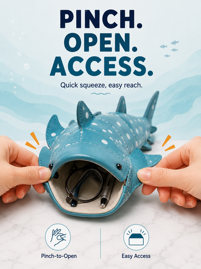 🦈 50% OFF 3D Whale Shark Storage Pouch – Squeeze-Open Glasses & Pencil Case