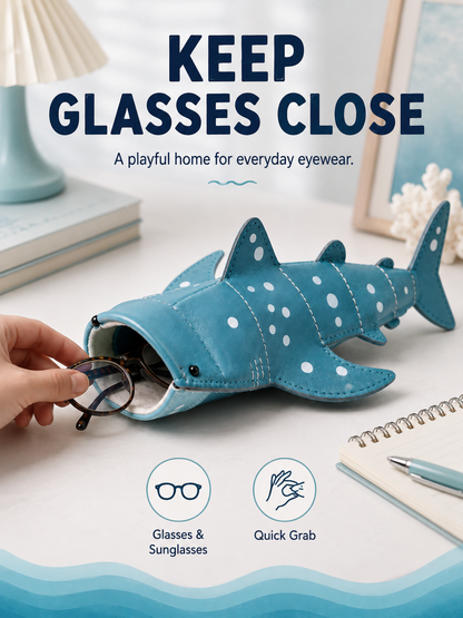🦈 50% OFF 3D Whale Shark Storage Pouch – Squeeze-Open Glasses & Pencil Case