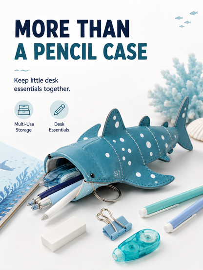 🦈 50% OFF 3D Whale Shark Storage Pouch – Squeeze-Open Glasses & Pencil Case