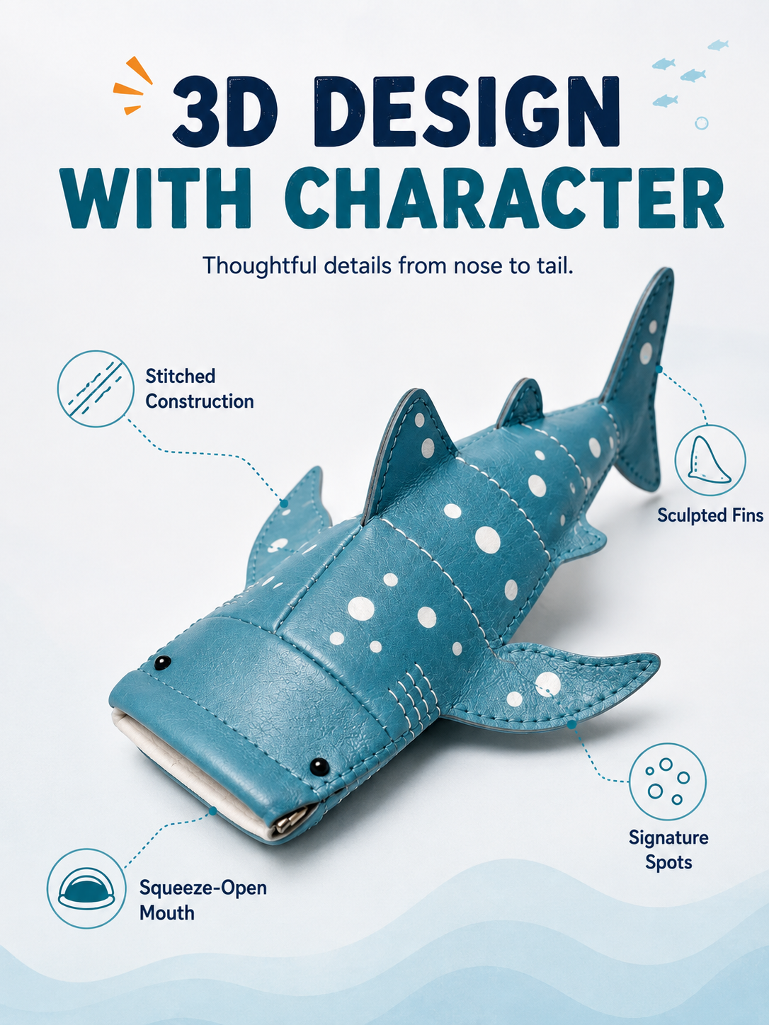 🦈 50% OFF 3D Whale Shark Storage Pouch – Squeeze-Open Glasses & Pencil Case