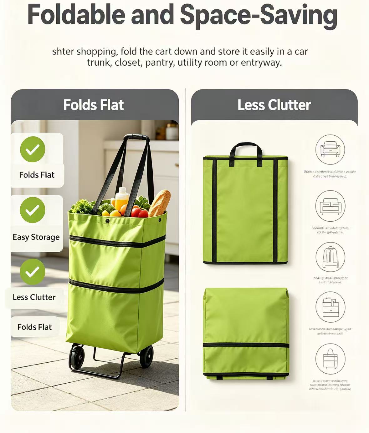 Foldable Grocery Cart Bag - The Rolling Shopping Bag That Saves Your Back