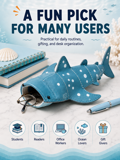 🦈 50% OFF 3D Whale Shark Storage Pouch – Squeeze-Open Glasses & Pencil Case