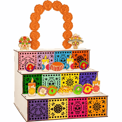🔥 50% OFF 🌼 3-Tier Día de los Muertos Wooden Ofrenda Centerpiece