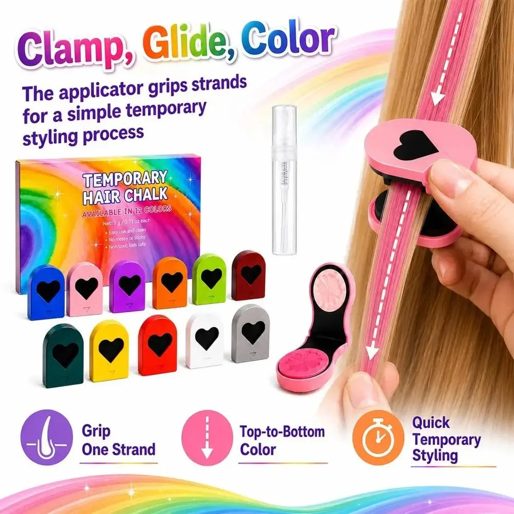 🌈 61% OFF 6/12PCS Temporary Hair Chalk Clips – Instant Washable Color, No Bleach Needed